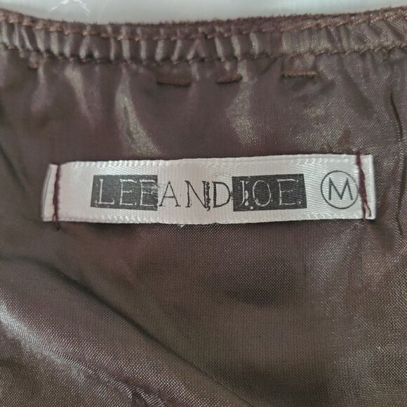 Retro Metal Embellished T Back Tunic Top Brown Microfiber Lee and Joe Womens Med - Picture 4 of 14